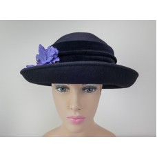 Ann Taylor Black Wool Felt Hat Fedora with Purple Flower Pin Mujer&apos;s S/M  eb-35873147